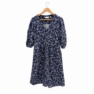 Blue Floral Button Front Dress Cottagecore Boho V-Neck  Babydoll Women’s Sz MP